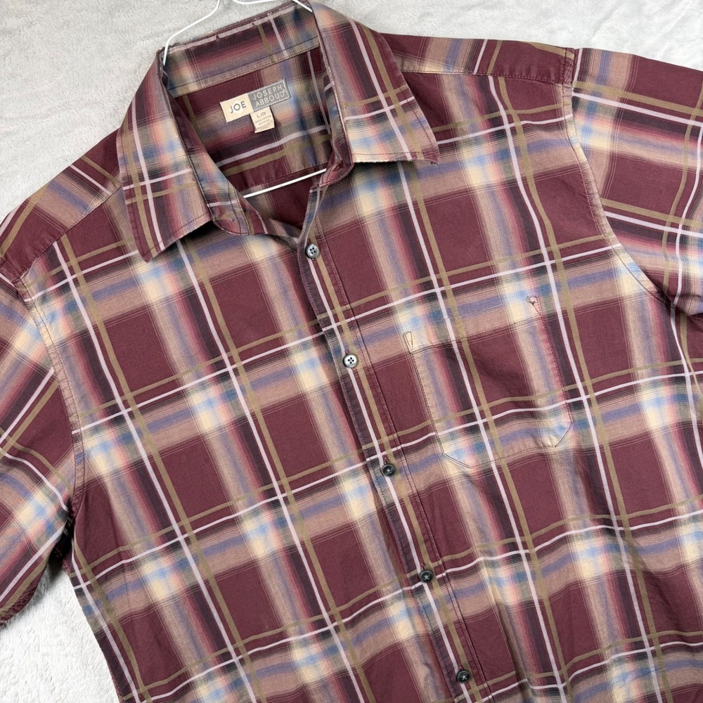 Joseph Abboud Mens Large Burgundy Plaid Cotton Long Sleeve Button Down Shirt